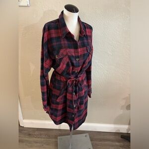 Cisono Red and Blue Plaid Flannel Shirt Dress Sz L